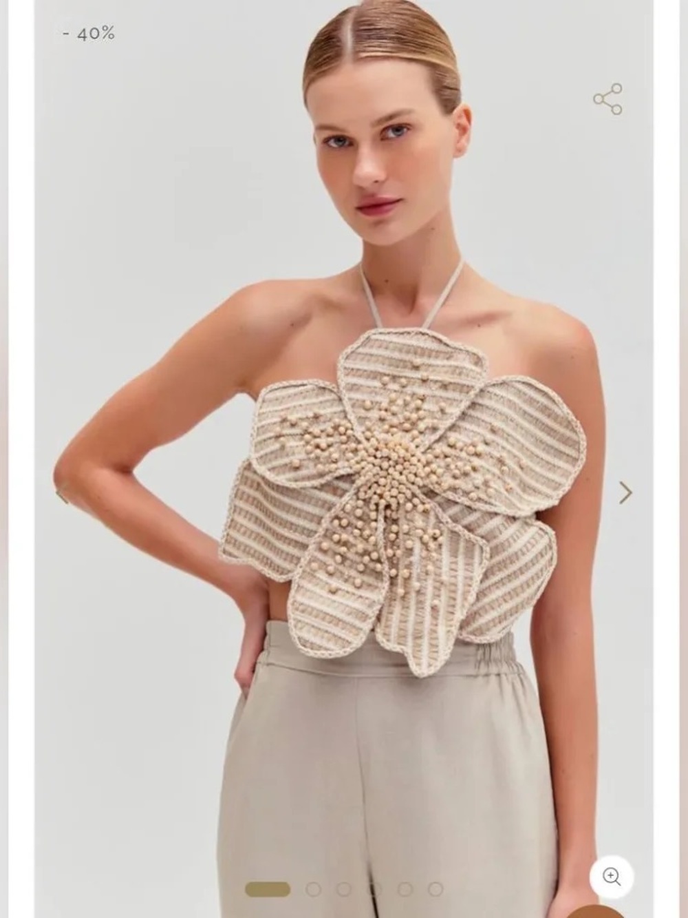 PatBO Cream Crochet Floral Halter Crop Top